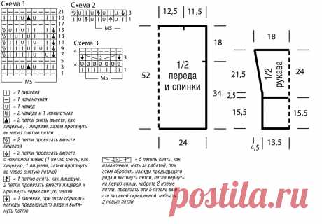 Ажурный красный пуловер с сочетанием узоров — Shpulya.com - схемы с описанием для вязания спицами и крючком