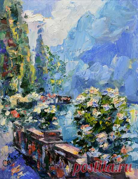 Italy Painting Garda Lake Artwork - Natalya Savenkova Italy Painting Garda Lake Artwork Original Art Small Impasto. Landscape Nature Impressionism10 x 8 inches, 30 x 23 cm. Plein Air