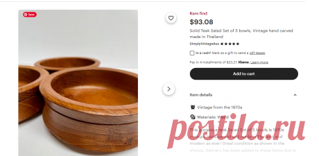 Solid Teak Salad Set of 5 Bowls, Vintage Hand Carved Made in Thailand - Etsy