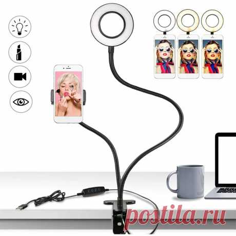 Flexible Controllable 4 inch LED Selfie Ring Light + Desktop Phone Holder Clip L - US$24.99