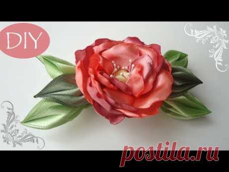 🌸DIY Hojas verdes de cinta delgada. How to make satin flower barrette. Kanzashi you can DIY!