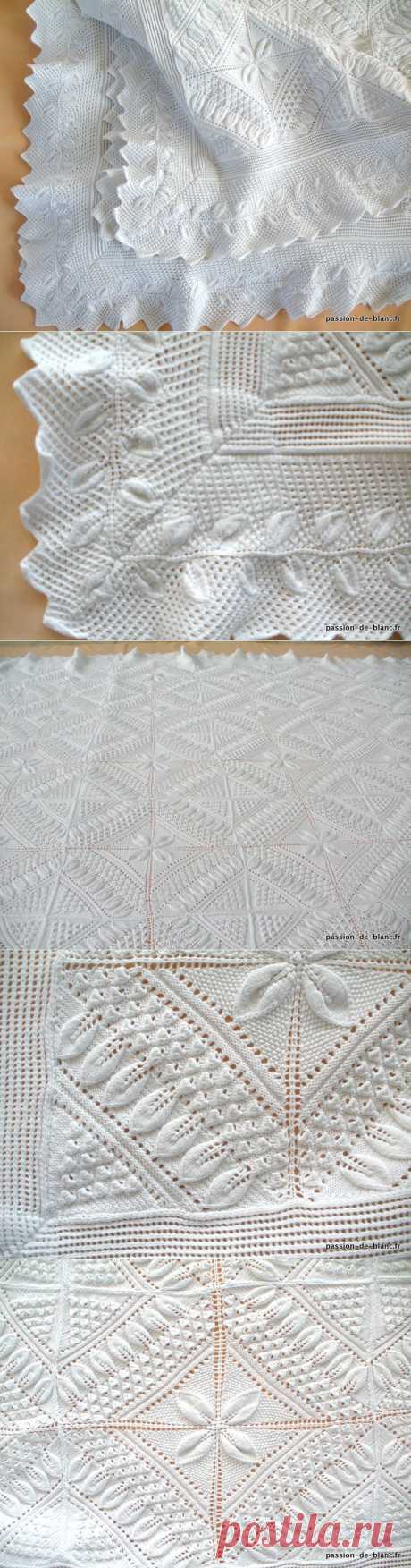 Articles vendus &gt; Linge ancien de lit &gt;   LINGE ANCIEN/ Merveilleuse  grande couverture aux aiguilles en fil blanc avec motifs à beau relief - Passion de Blanc - Broderie ancienne - Antique &amp; Vintage French linen