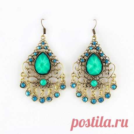 Pair of Vintage Rhinestoned Openwork Waterdrop Shape Faux Gem Earrings For WomenEarrings | RoseGal.com