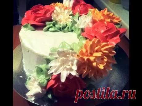 Как украсить торт кремом,цветы из крема, малайзийская техника,Floral Wreath Cake Tutorial