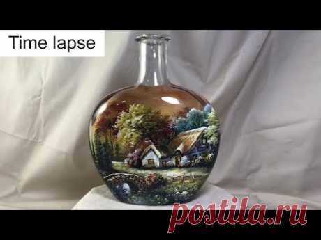 Timelapse version : DIY Painted Wine Bottles using Vitrail Pebeo