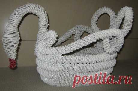 Спиральное плетение из газетных трубочек -плетение лебедя мастер-класс