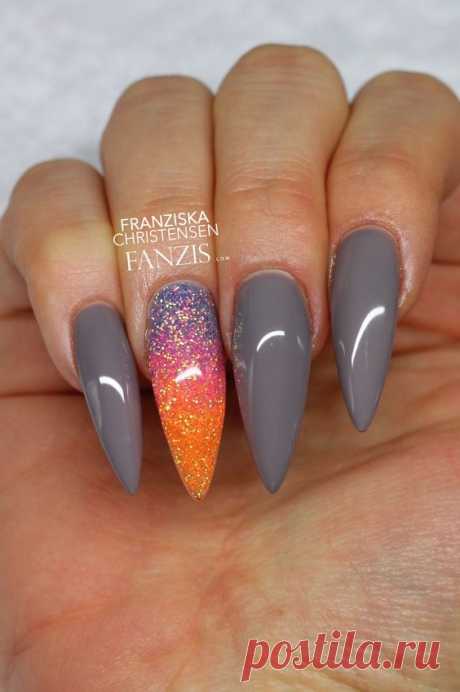 nude grey neon glitter stiletto long nails