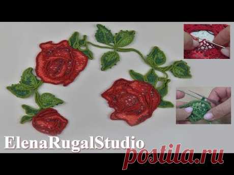 Crochet Irish Lace Rose Tutorial 92 Como fazer crochê uma rosa - YouTube