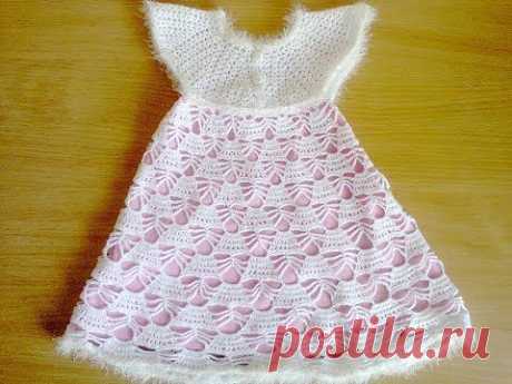 Платье для девочки (вяжем крючком) ч.1.  Dress for girls (knit crochet) p.1.