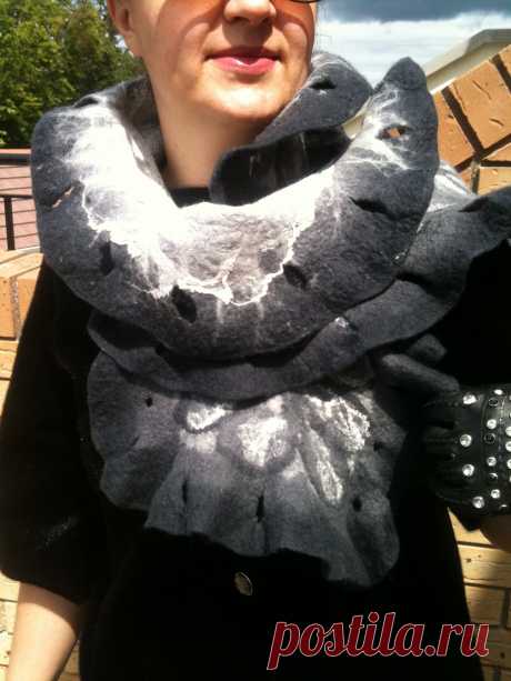 шарф -капуста. декорирован шелком