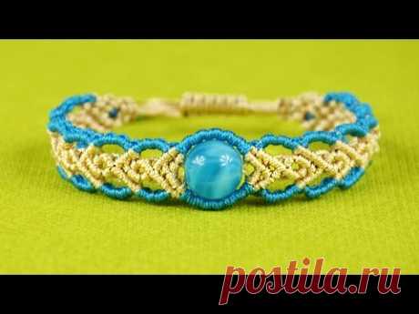 Wavy Herringbone Bracelet in two colors with a bead - Tutorial