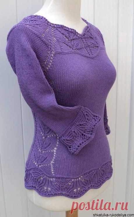 Красивый женский пуловер с ажурной кокеткой, ажурными манжетами и ажурным низом(только схемы узоров)