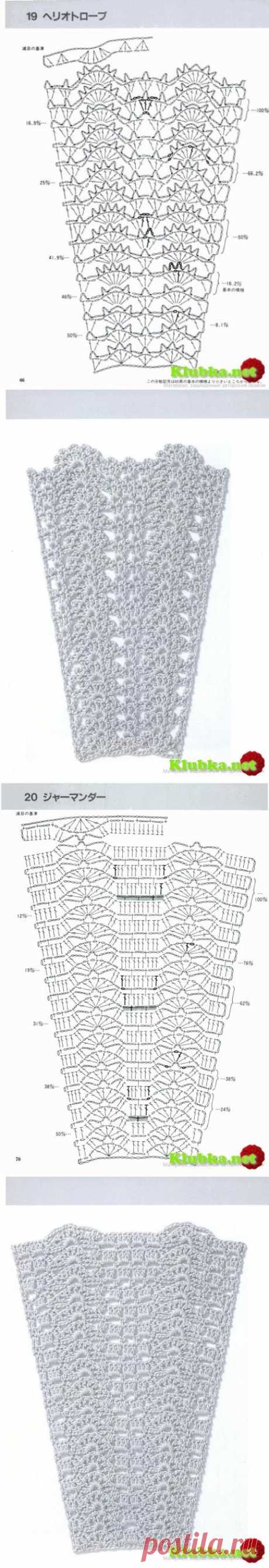 Схемы узоров для расширения полотна , для платьев, юбок и круглой кокетки (крючок) » Клубка.Нет - Все о вязании крючком