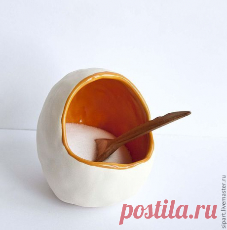 Купить Керамическая солонка "Яйцо-в-смятку" - керамика ручной работы, керамическая посуда, солонка, оранжевый