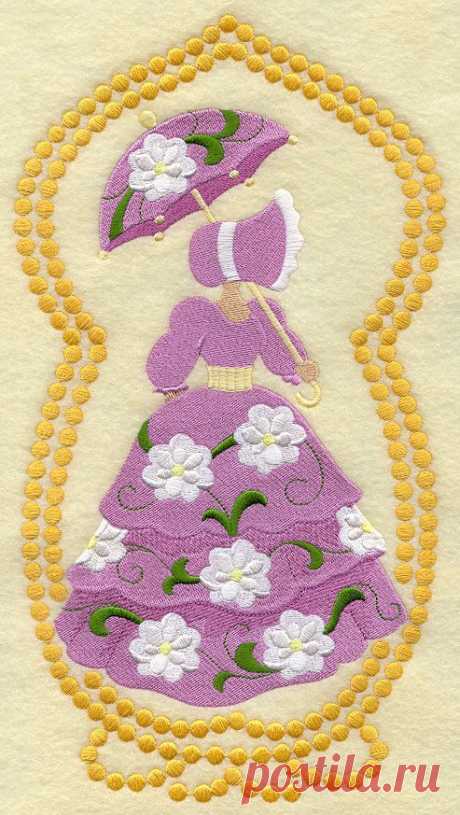 UMBRELLA GIRL - MAGNOLIA - Machine Embroidered Quilt Block (AzEB)