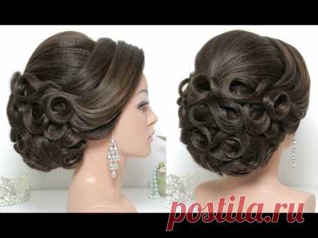 (82) Bridal hairstyle for long hair tutorial. Updo for wedding - YouTube