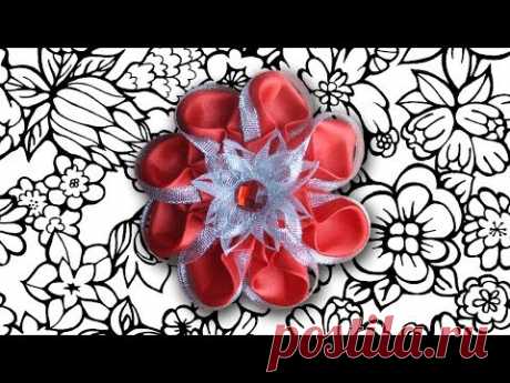 DIY Цветок канзаши из ленты 5см МК - YouTube