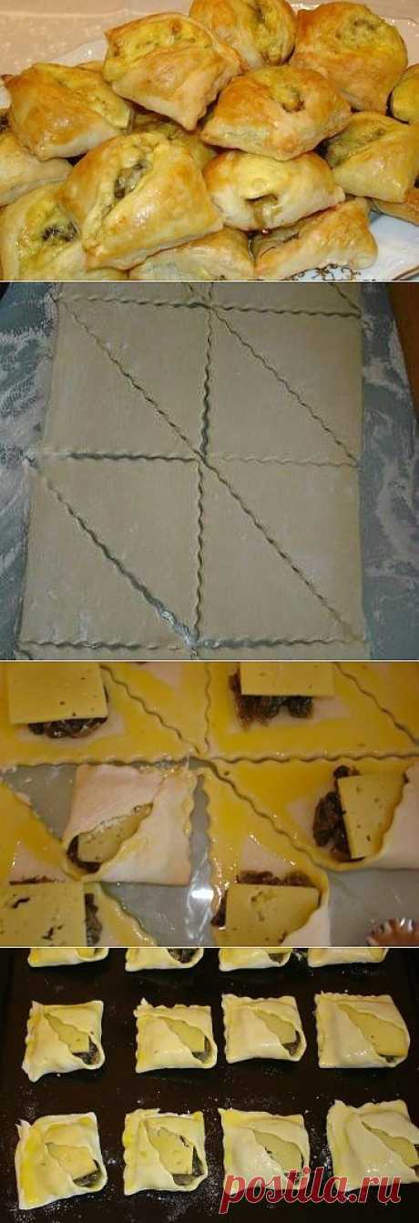 Закусочные слоеные пирожки с грибами и сыром. Рецепт с пошаговыми фото | Домохозяйка