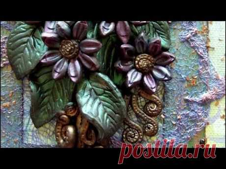 Mixed Media 3D Art Canvas - Polymer Clay Flowers