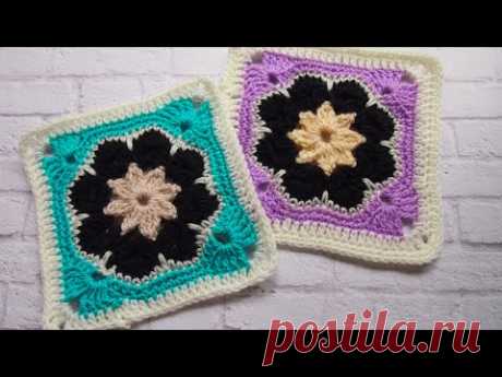 Квадратный мотив крючком. 🌸 Африканский цветок. Пошагово для начинающих Урок 267 Crochet motif