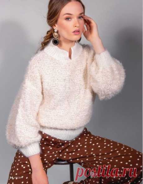 Вязание спицами: пуловер с воротником стойкой и объемными рукавами | otlicno.ru