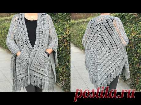 Lazy Diamond Boho Pocket Shawl | Crochet Tutorial | RIGHT HANDED