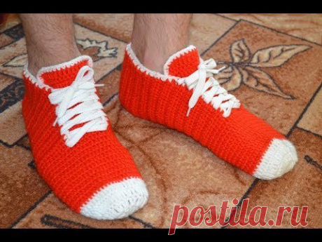 Носки-кеды крючком для мужчин (Socks-shoes crochet for men) - YouTube
