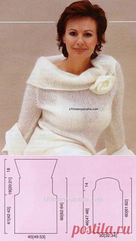 Вязание спицами свитера с розой / Стильное вязание
