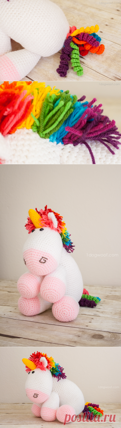 Rainbow Cuddles Crochet Unicorn Pattern - One Dog Woof
Симпатичный единорог. Полное описание, интересные приемы вязания