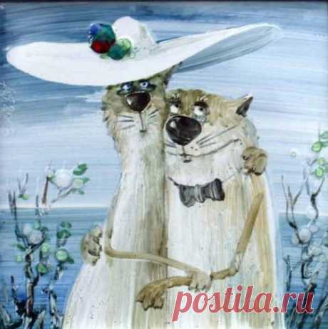Romantic cat paintings. Anatolij Yaryshkin