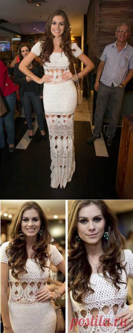 Длинное платье крючком от мисс Бразилия. Узоры+выкройка