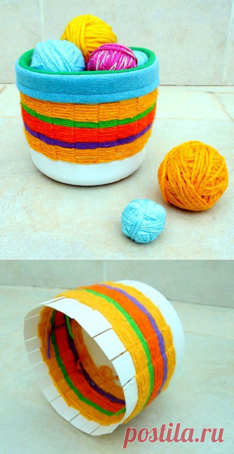 Красочная плетеная корзинка для различных вещей | Handmadeidea