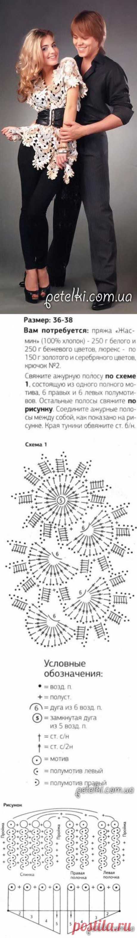 Красивая туника из ленточного кружева. Описание, схема