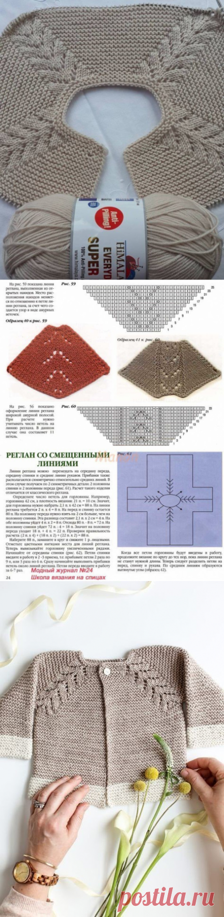 Красивая линия реглана спицами