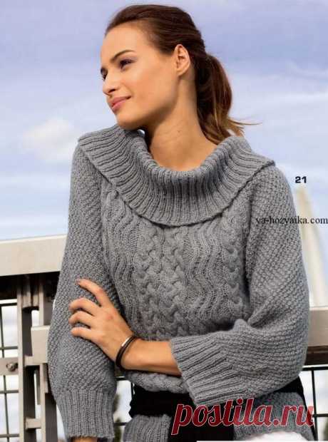Пуловер с горловиной кармен. Модный женский пуловер спицами с описанием Пуловер с горловиной кармен. Модный женский пуловер спицами с описанием