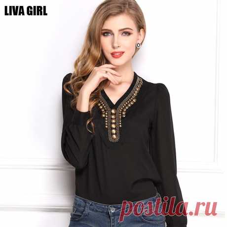 Tyre Care Picture - More Detailed Picture about 2015 Spring Style V neck Solid Color Women's Fashion Vintage Copper Decoration Long sleeve Chiffon Shirt Plus Size Blouses Picture in Tyre Care from Cherry's Sunflower Store. Aliexpress.com | Alibaba Group