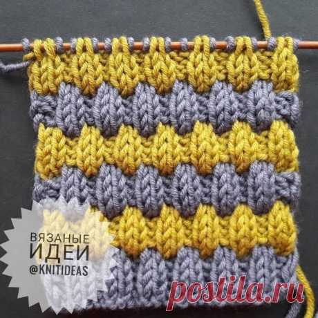 Двухцветный узор на основе резинки 2 х 2. Спицами. / knittingideas.ru