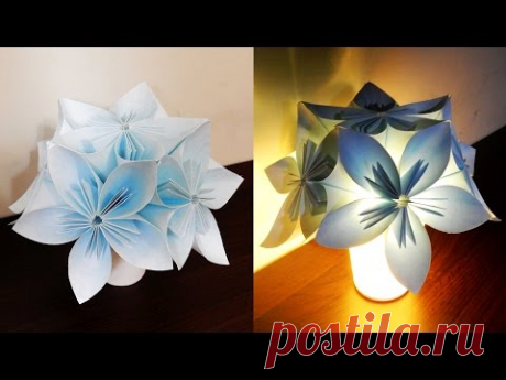 Kusudama night light DIY - learn how to make a flower lamp with LED lights- EzyCraft