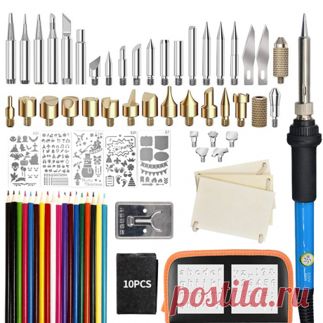 81Pcs Wood Burning Pen Set Stencil Soldering Iron Tips Tools Pyrography Kit - US$24.99