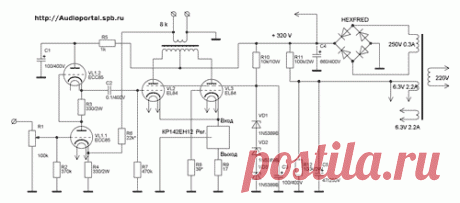 Усилитель с нестандартным построением выходного каскада на лампе 6П14П