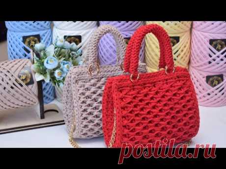 Crocheted bag with honeycomb pattern It's impossible not to fall in love Вязаная сумка с узором соты