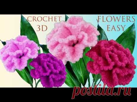 Como hacer flores muy fácil a Crochet claveles en punto 3D tejido tallermanualperu