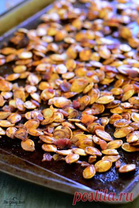Bacon Roasted Pumpkin Seeds - The Gunny Sack This crave-worthy Bacon Roasted Pumpkin Seeds recipe makes the best toasted pumpkin seeds EVER! Everyone will love this easy snack or appetizer with bacon!