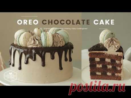 오레오 초콜릿 가나슈 케이크 만들기, 버터크림 케이크 : Oreo Chocolate Butter cream Cake : オレオチョコレートケーキ | Cooking ASMR