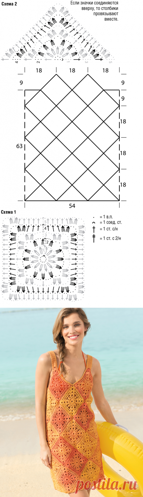 Мини-платье из ажурных квадратов - схема вязания крючком. Вяжем Платья на Verena.ru