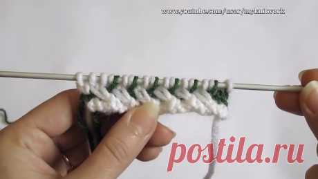 Вязание спицами. Узор Двухцветная путанка. How to Knit the Two Color Plaited Bas