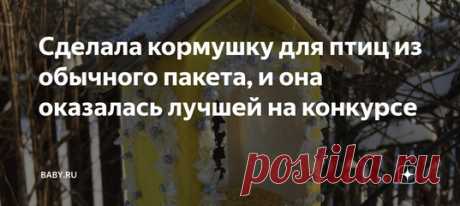 Сделала кормушку для птиц из обычного пакета, и она оказалась лучшей на конкурсе. Обклеила бумагой упаковку из-под кефира. Вырезала 2 окошка. А дальше немного фантазии, клей, веточки, искусственный снег и блестки. Так кормушка &quot;из того, что было&quot; победила в школьном конкурсе поделок у дочки:)