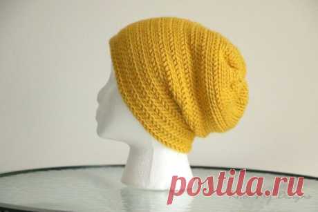 Canary Herringbone Slouch Beanie | KNOT MY DESIGNS