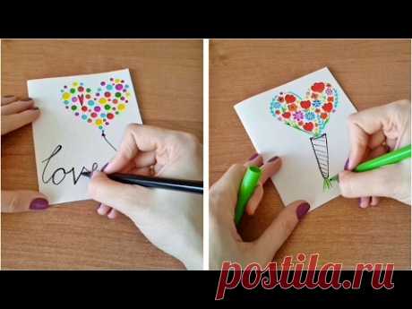 Draw your own Valentine's day card. Рисуем открытку-валетинку - YouTube  Автор - Ирина Шарова