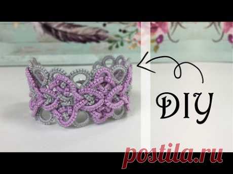 Needle tatting. Bracelet with intertwining rings / Фриволите иглой. Браслет из переплетающихся колец